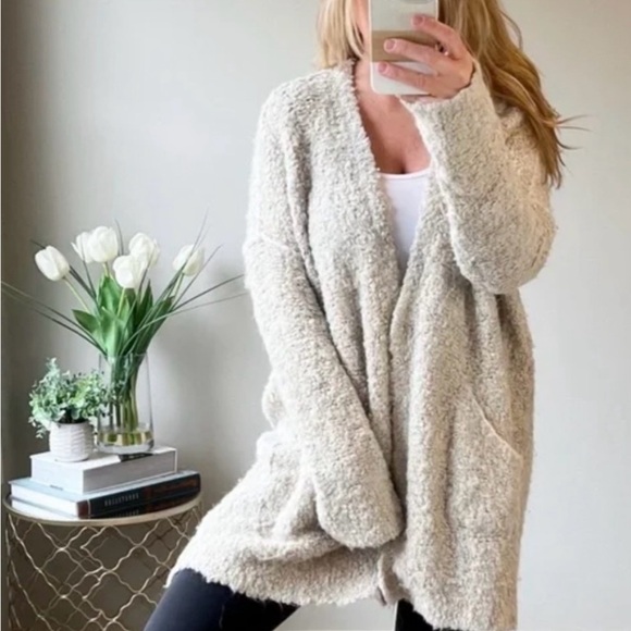 Free People Sweaters - Free People Slouchy Oversized Stretchy Boucle Alpaca Grandpa Cardigan Sweater S
